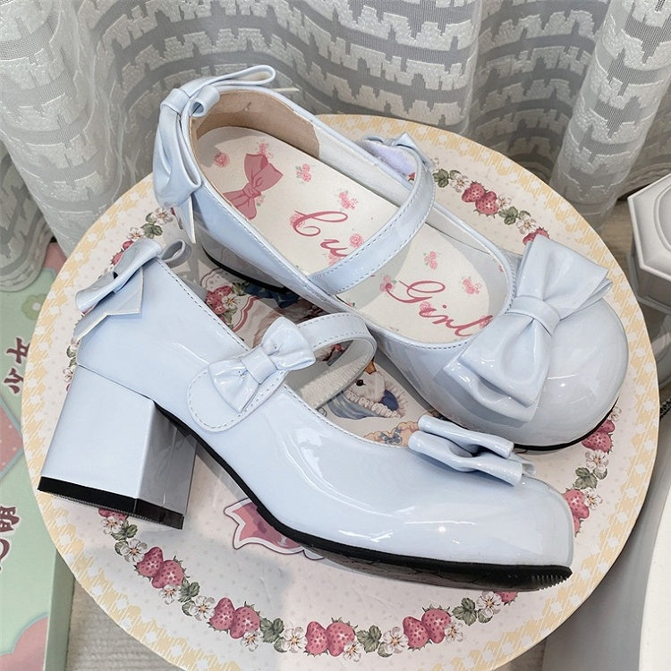Hellblaue Lolita-Schuhe mit runder Spitze und 5,5 cm Blockabsatz