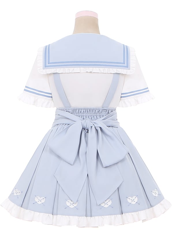 Jirai Kei Overalls Light Blue Heart Front Embroidery Lace-up