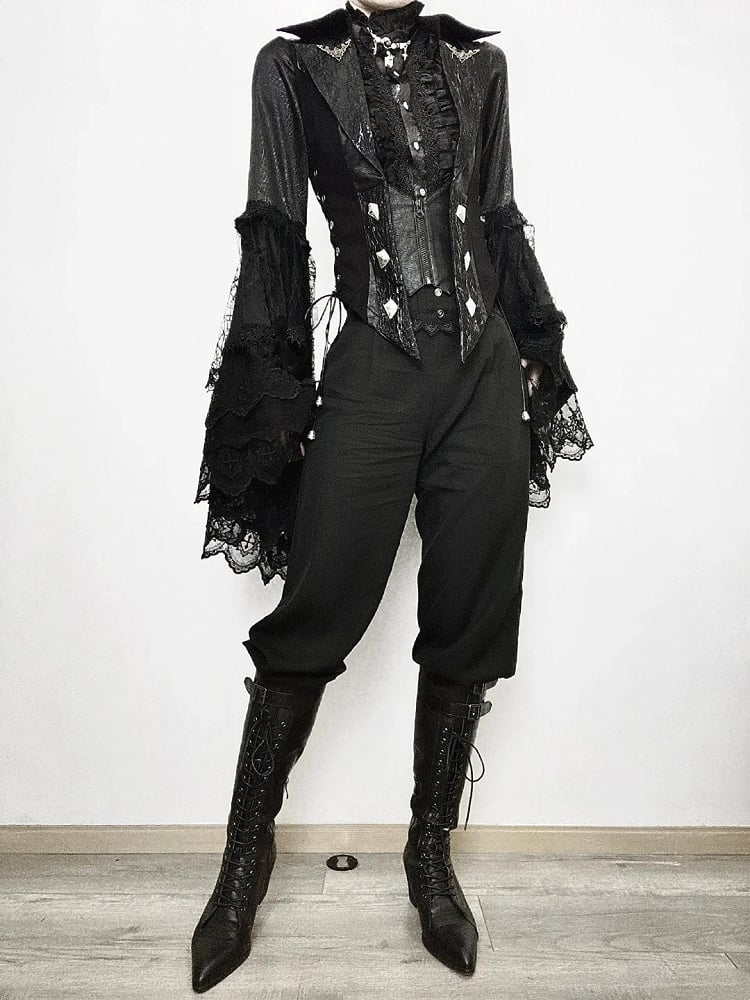 Cascading Waistcoat Lolita Ouji Fashion Ruffle Train with Gothic Black Detachable