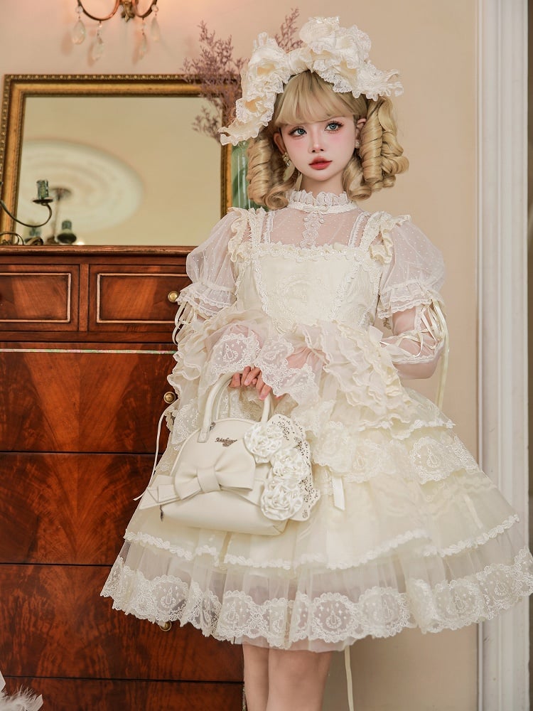 Big Creamy Bowknot Shell White Roses Bag