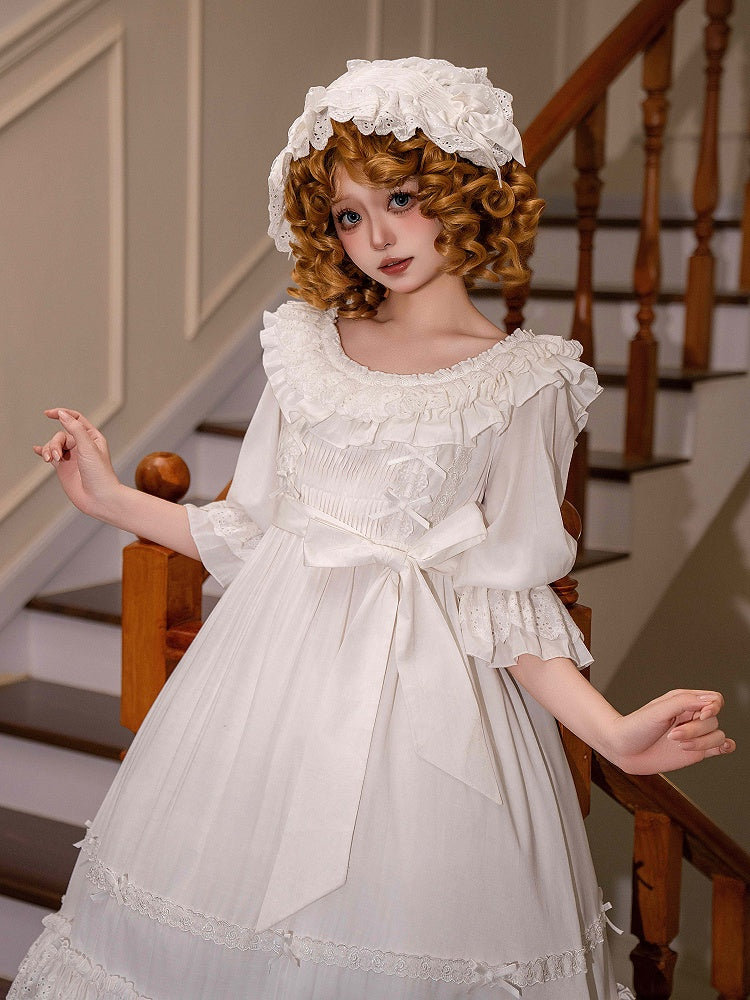 White Lolita Dress Waist Short Shiro High Sleeves All