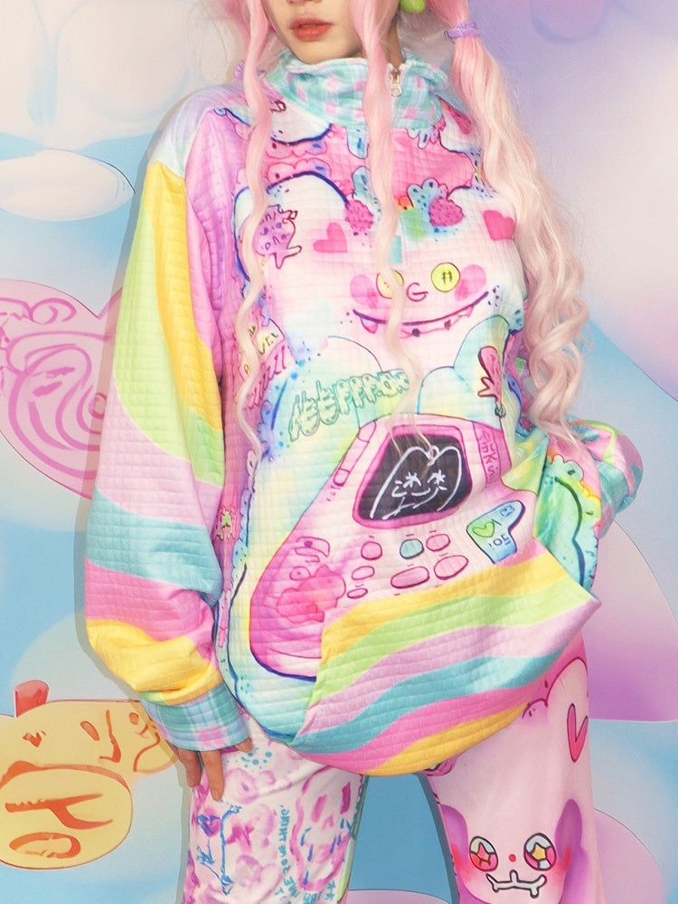 Print Sweatshirt Mode Cartoon Bunte Gyaru