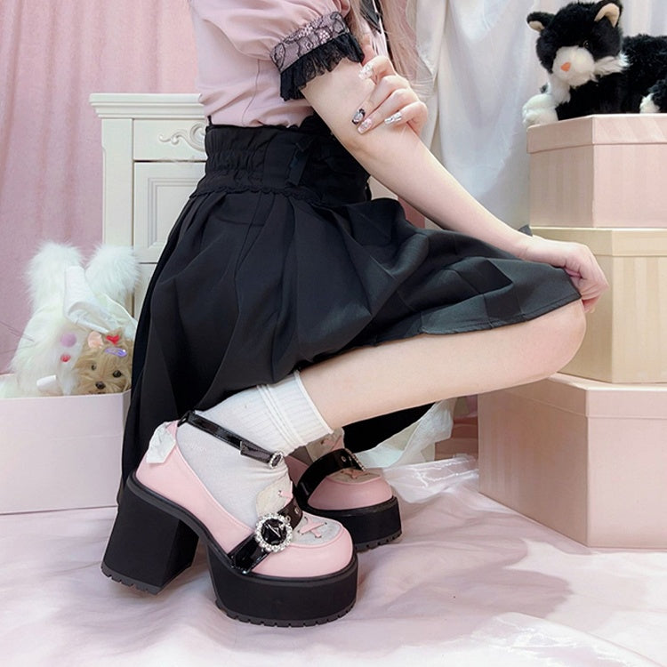 Kei Style Heels Shoes Black Jirai and Pink Landmine Chunky Platform