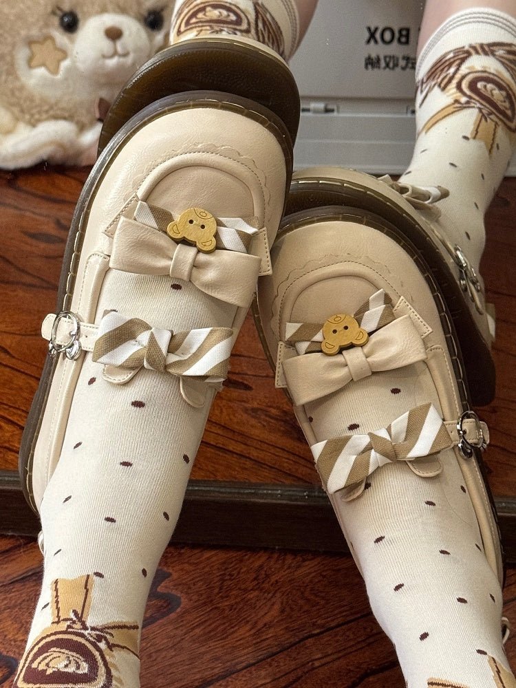 Muster PU Details Off-White 2cm - Gestreifte Schuhe Schleife Lolita Bär