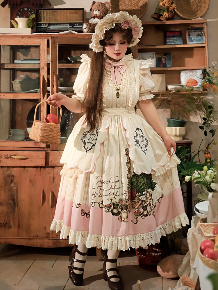Piece Cotton Lolita Sleeves Sweet Plus Short Creamy One Available Sizes Dress