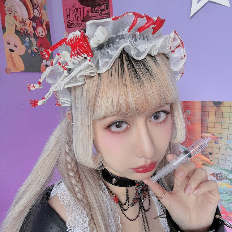 White/Black Halloween Skeleton Lace Trim KC