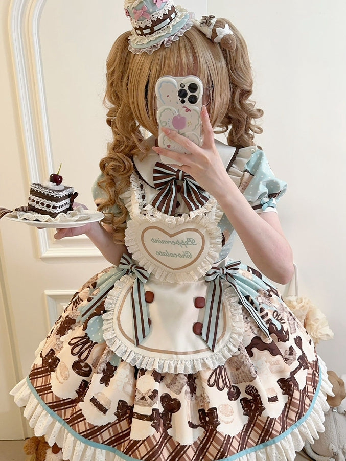 ハート型のクリームフラッターストラップボディスロリータスイートエプロン