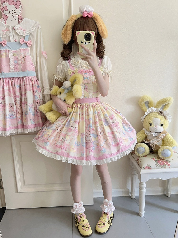 Overall Print Yellow Dress Lolita Sweet Teddy