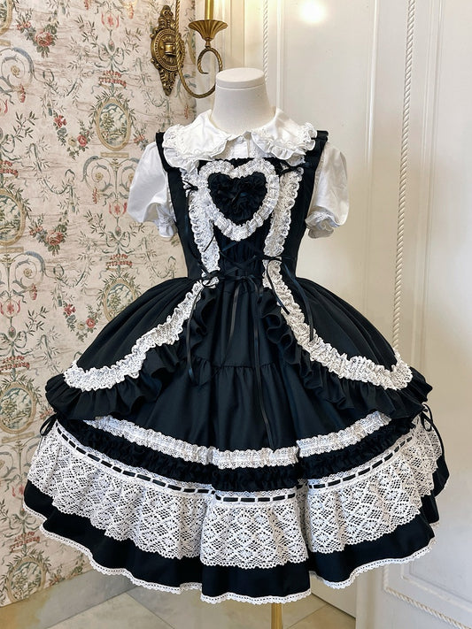Altes Miederkleid, abnehmbar, schwarz, Lolita, gepolsterter Rock, Pullover, Schulherz