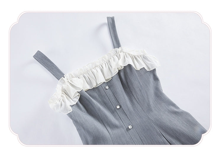 Fit Fashion Waist Lolita Gray Dress Elegant Slim