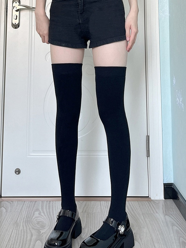 Black Grey Overknee Stockings Thicken Version