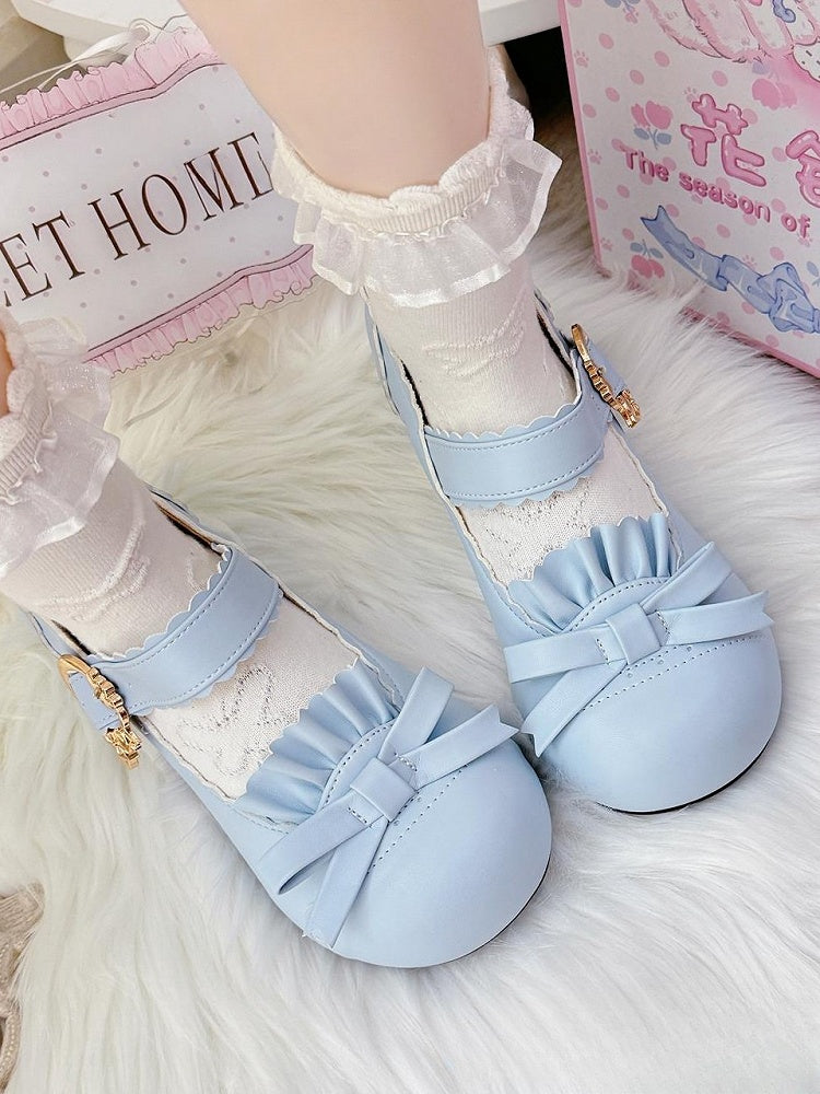 Bow Accent - Mary Janes Blue Mid-heel in PU