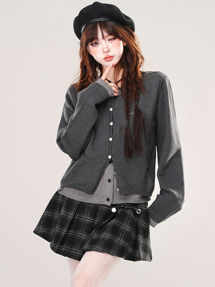 Blau/Dunkelgrauer Fake-Zweiteiler-Cardigan