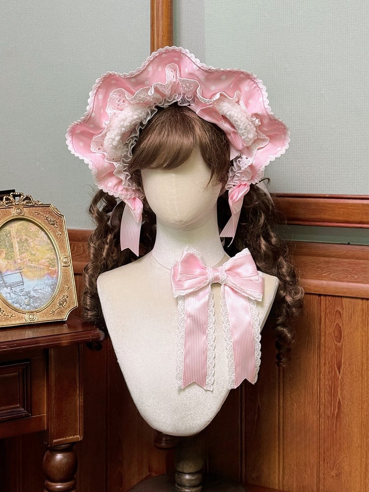Rosa Blau Rot Punkte Motorhaube Polka Schwarz / Bär Ohren Lolita mit