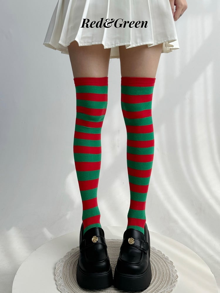 Striped Pattern Lolita Over Knee Stockings