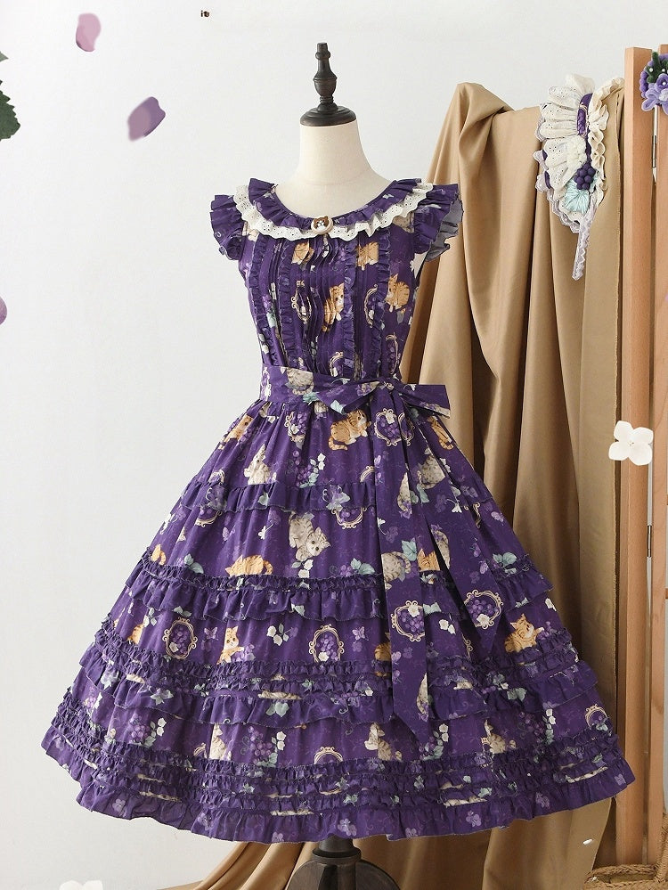 Fashion Skirt Lolita and Print Purple House Jumper Grape Length Dress Changeable Pink Kitty