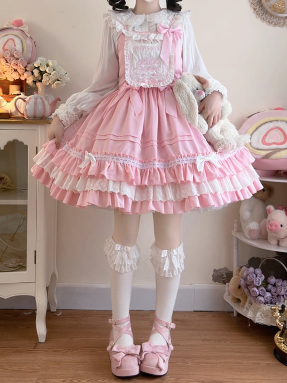 und Teddykleid Lolita Sweet Bodice Stickerei Pink Cake