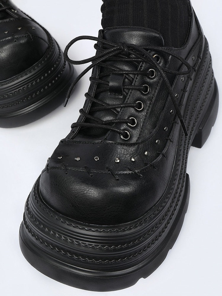 with Platforms Details Black Stitched Decor Gothic Studs