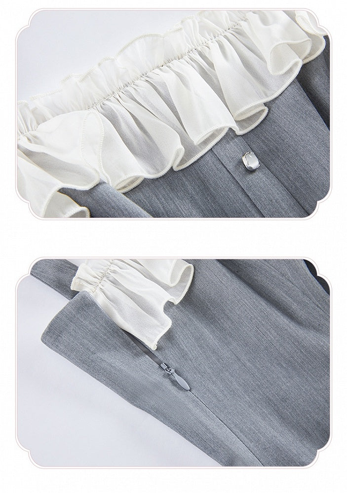 Fit Fashion Waist Lolita Gray Dress Elegant Slim