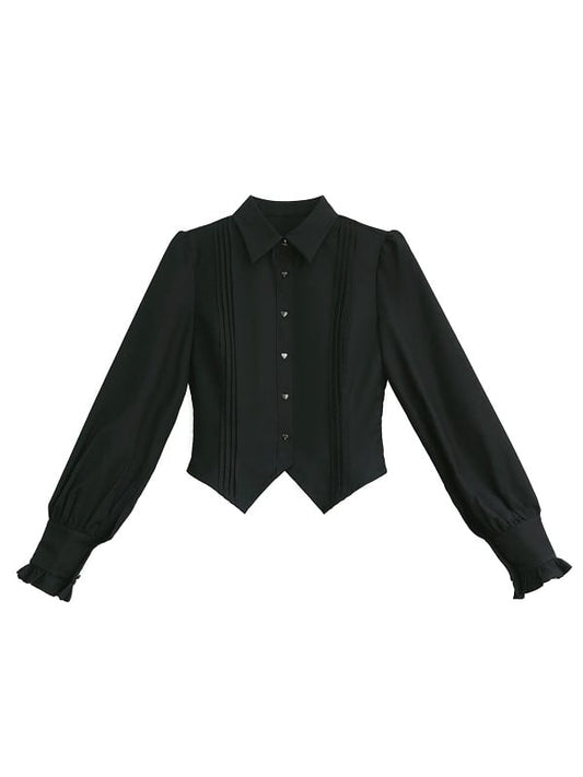 Shirt Black Buttons Sweetheart Shaped