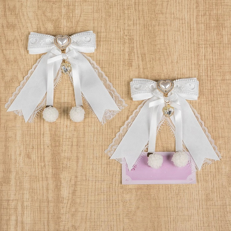 Jirai Kei Pompom Details Sweetheart Charm Schleife Haarspange