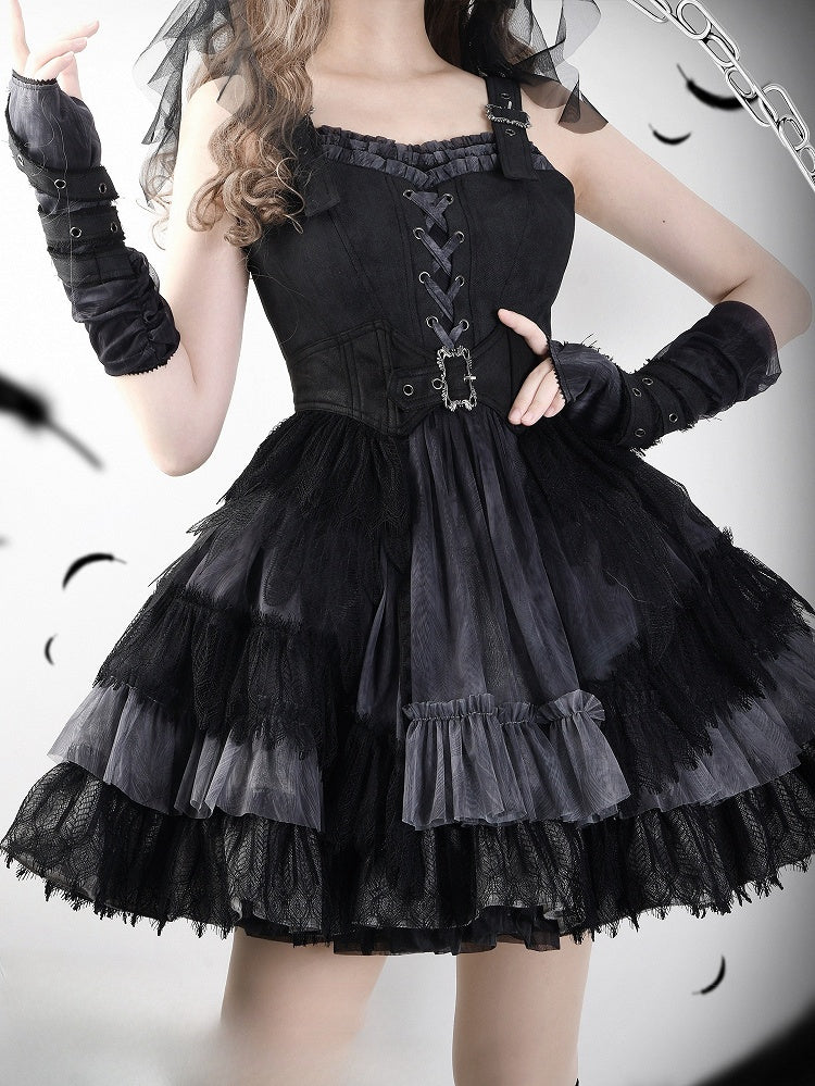 Corset Belt Gothic Lolita Feather Black