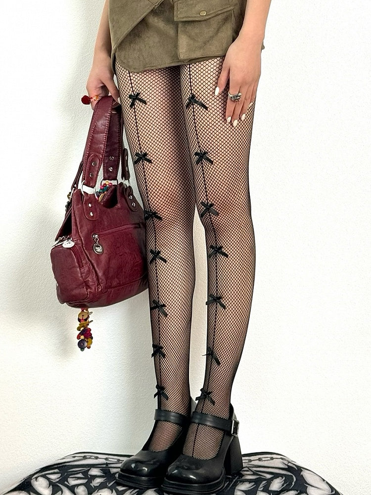 Modische blau/schwarz/rot/weiße Strumpfhose mit Schleife Gyaru