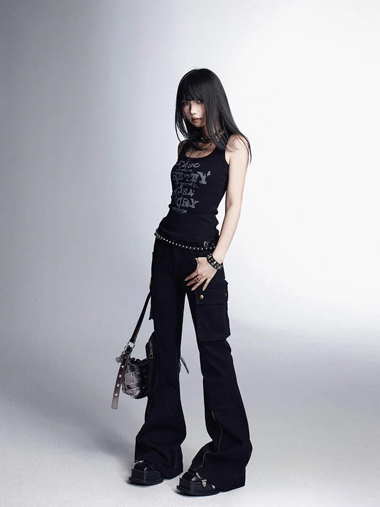 Black Letter Print Vintage Slim-fitting Tank Top Glamorous