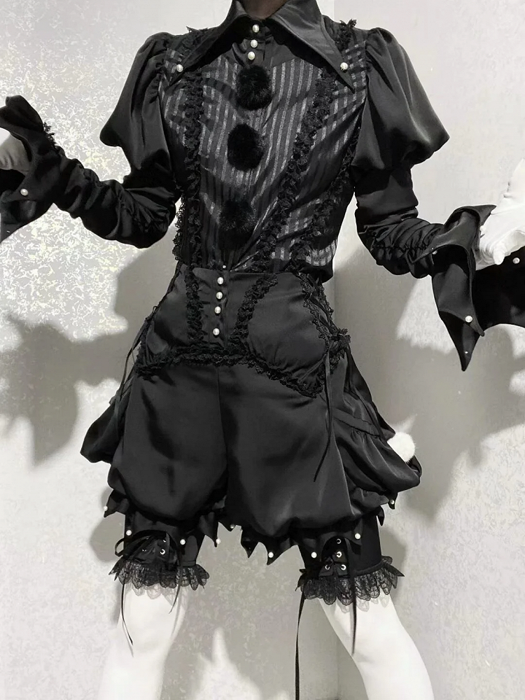 - Outfit Vibes Clown Pointed Collar Black Lolita Ouji Circus