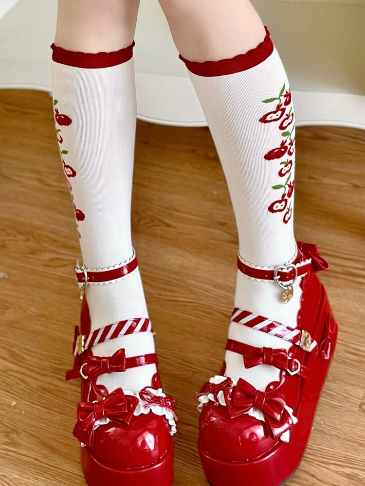 Lolita Calf Red Apple White Socks