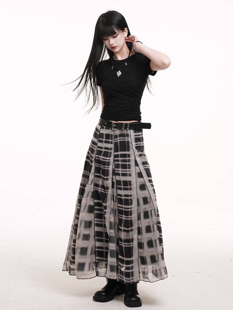 Length Plaid Finish White Side Ankle Zipper with Skirt Black Distressed
