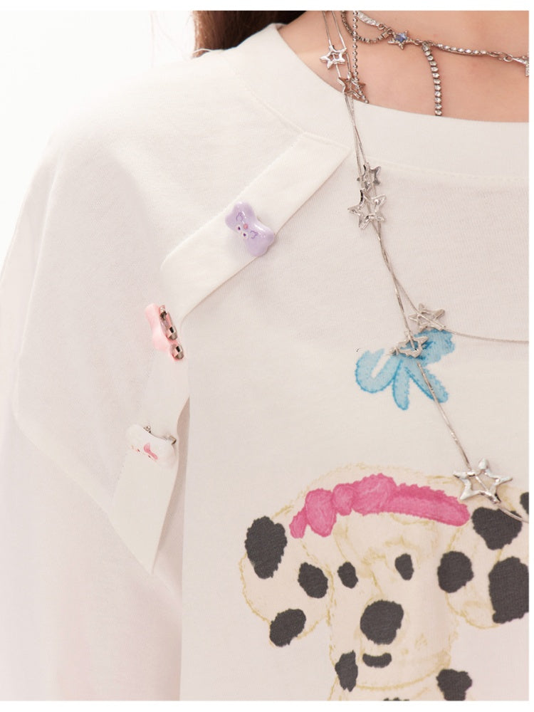 T-Shirt Adorable Animal Print Summer White Round Neck Loose