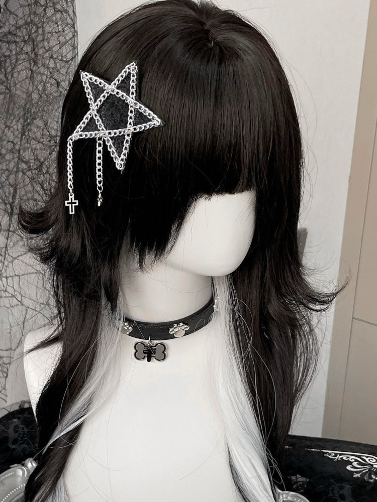 Rhinestone Black/Pink Cross Hairclip Charm Star