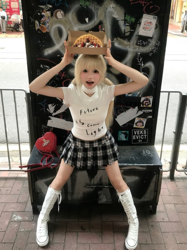 Black White Plaid JK Uniform Pleated Skirt