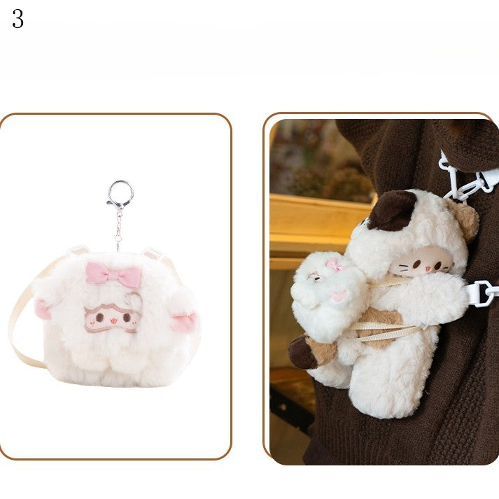Plush + Options 4 White Backpack/Crossbody Keychain Bag Small/Middle/Large Size Kitty-shaped