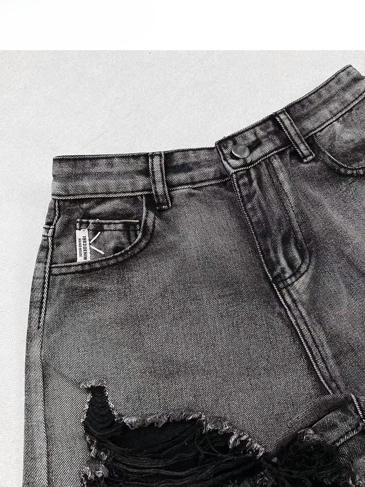 Raw Denim Holes Shorts Bittersweet Distressed Hem Gray