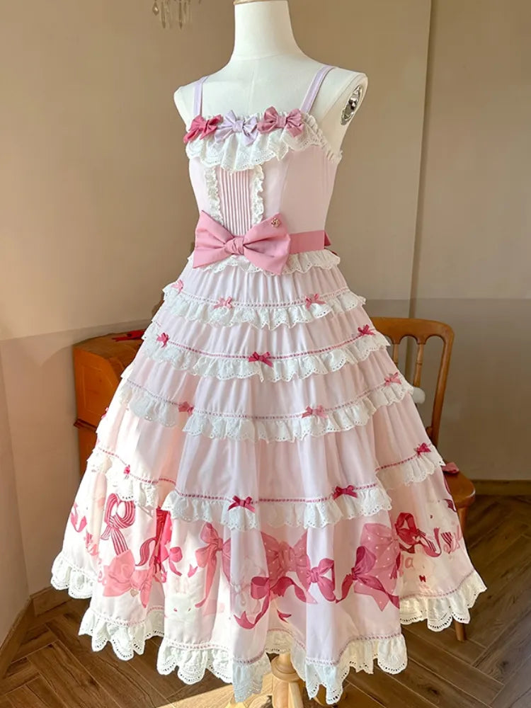 Skirt Sweet Pink Cute and Dress Jumper Bows Print Lolita Bunny