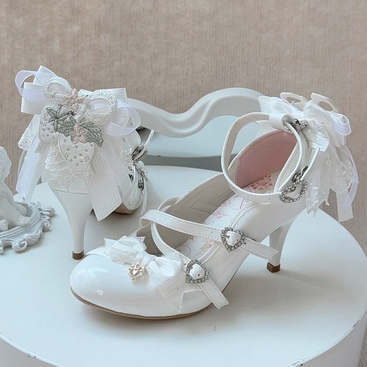 Abnehmbarer Rücken Elegant mit weißen Lolita-Schuhen mit hohem Schleifenabsatz