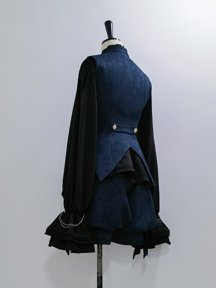 Blue Fashion Ouji Collar Jacquard Waistcoat Prince Style Banded