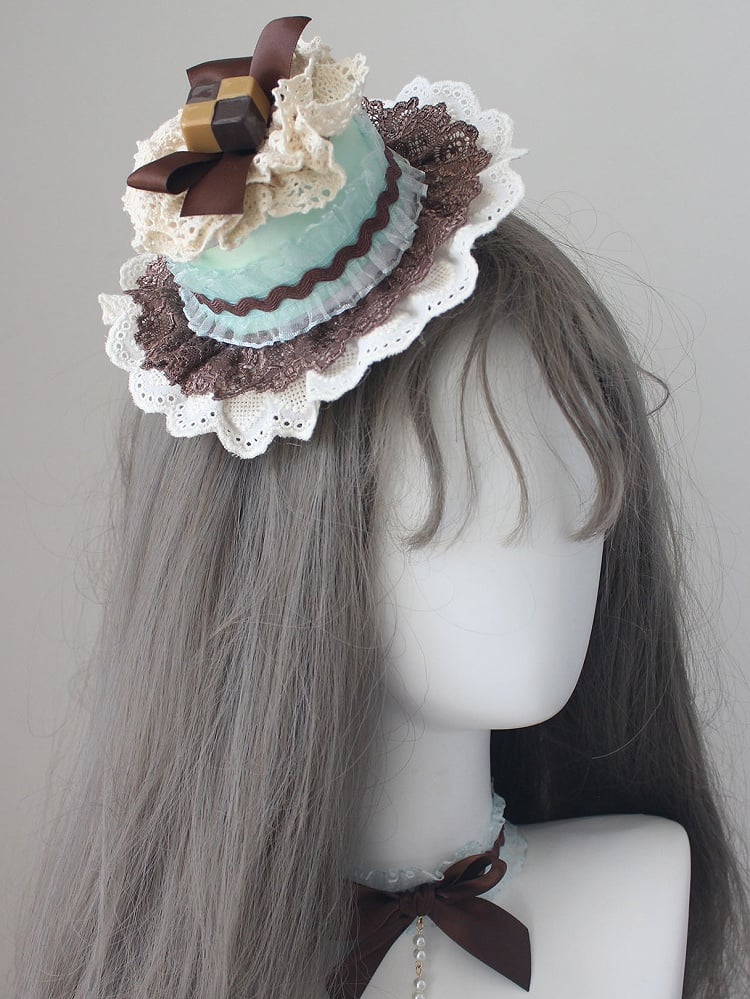 Schokoladenhut verzierte Spitze Mini grünbraun Schleife Trim Kuchen
