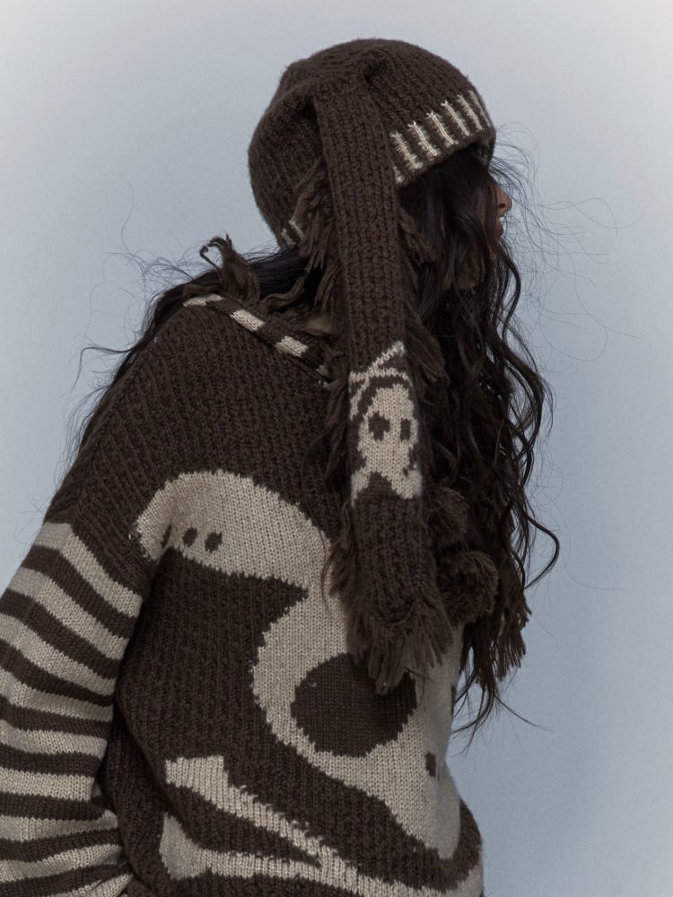 Punk-Hasenohren-Strickmütze
