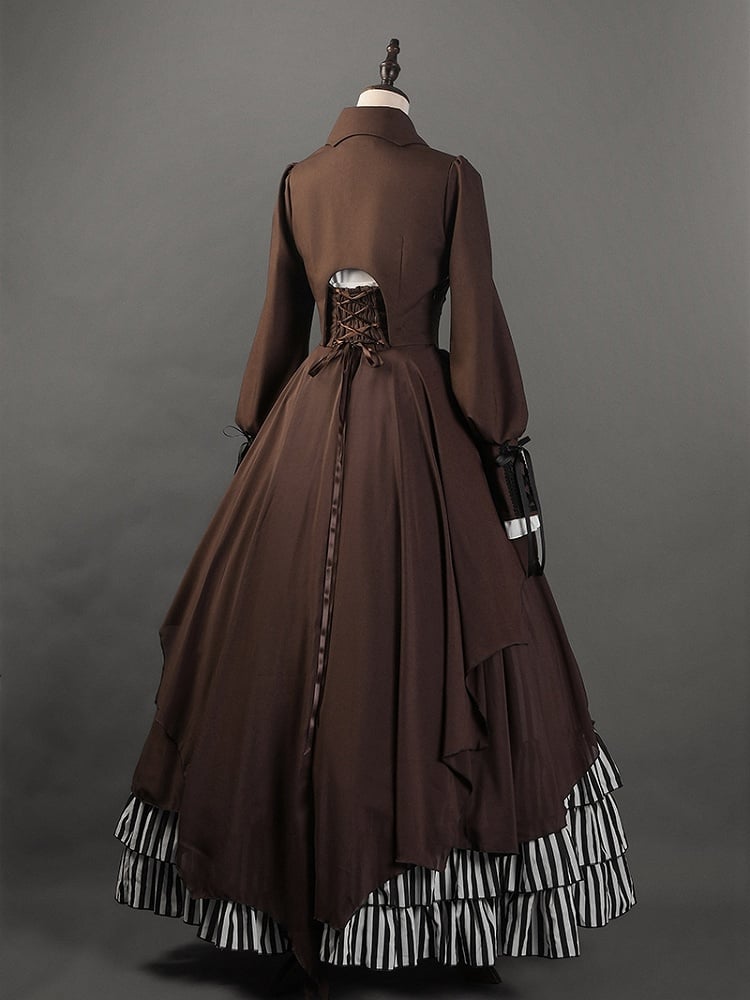 黒と白のストライプのティアードヘムラインスチームパンクロリータスカート