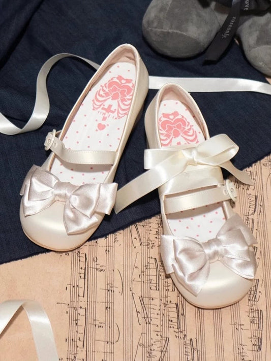 Round Ankle at Lace-up Heels Sweet Beige Toe Low Bow - Top