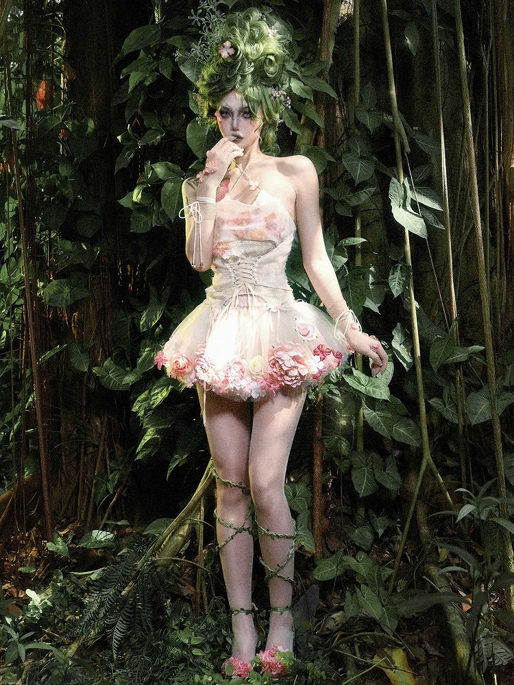 Halter Neckline Cowl Fairy Self-tie Top Floral Neck