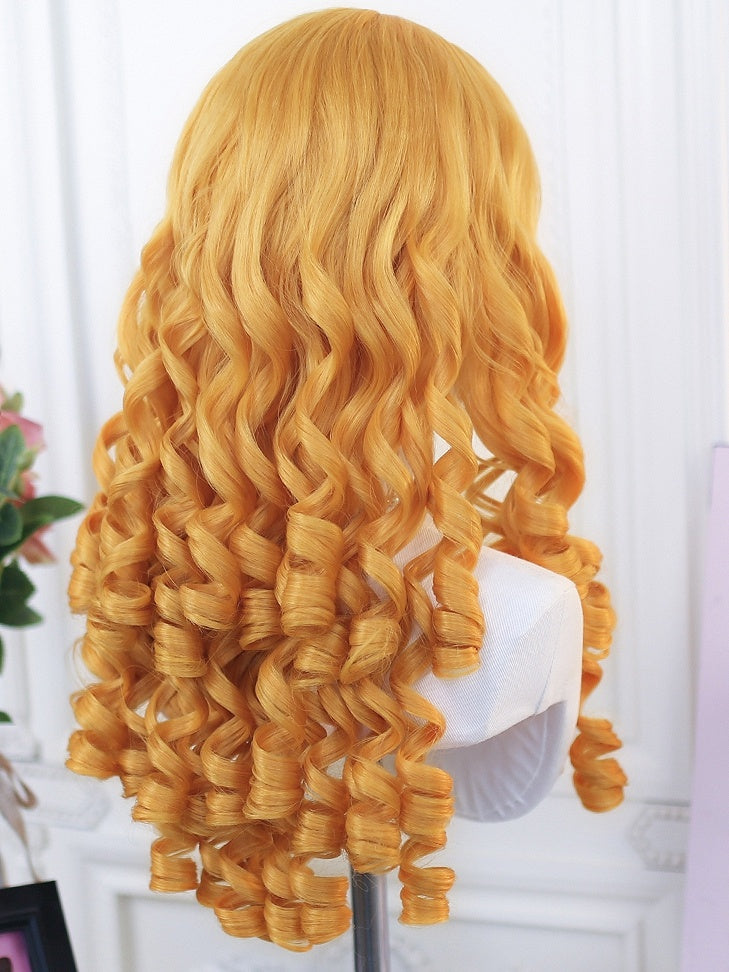 Yellow/Blonde/Black Curly Wig With Bangs 50-55cm
