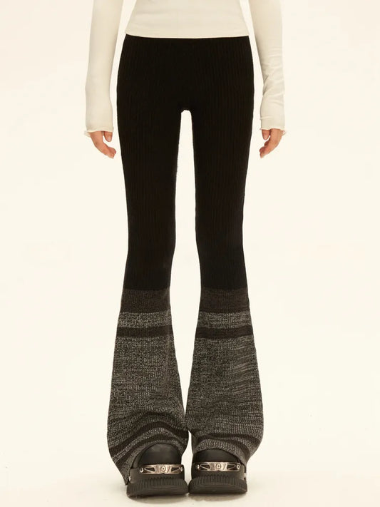 62CM Clearance-Size Knit Pants Black Colorblock and for Flared Gray S Waist