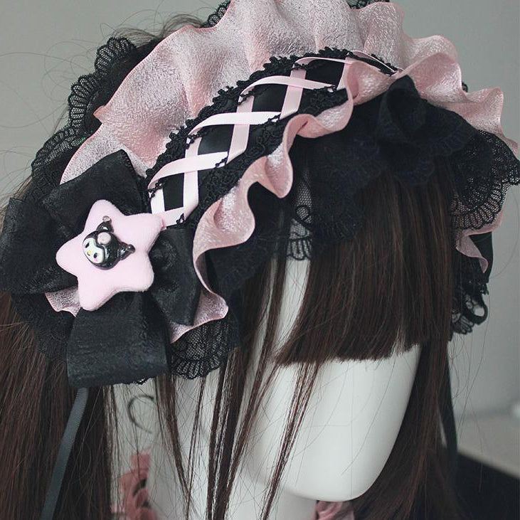Serre-tête à nœud papillon noir et rose Kuro Vibes