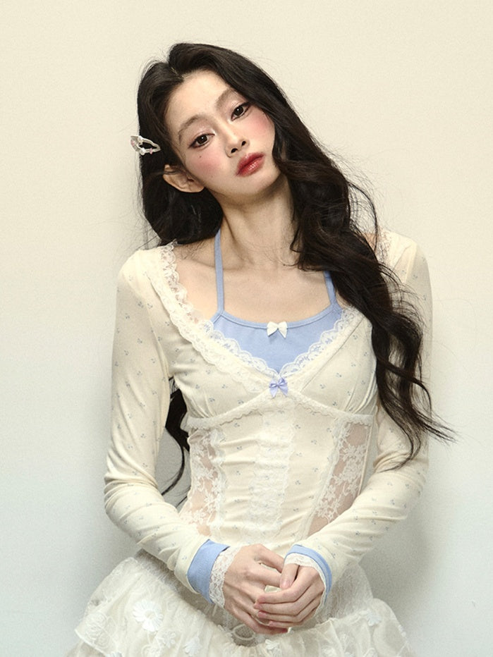 Apricot Halter Neck Lace Patches Waist Glamorous Top