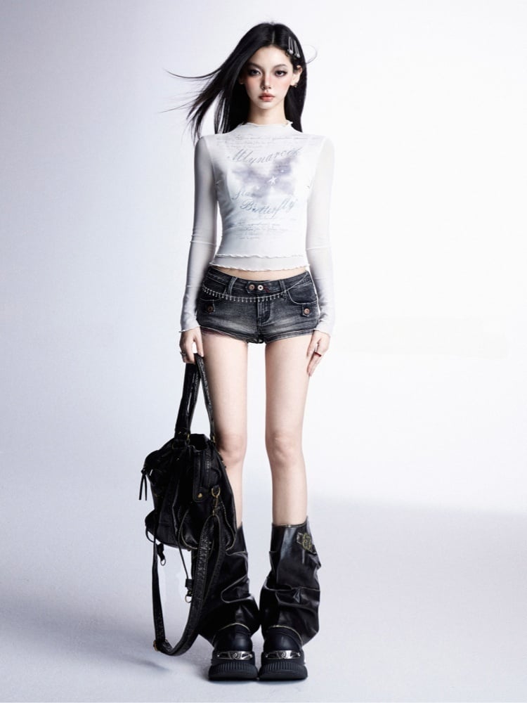 Slim-fitting Black Low Waist Glamorous Denim Shorts