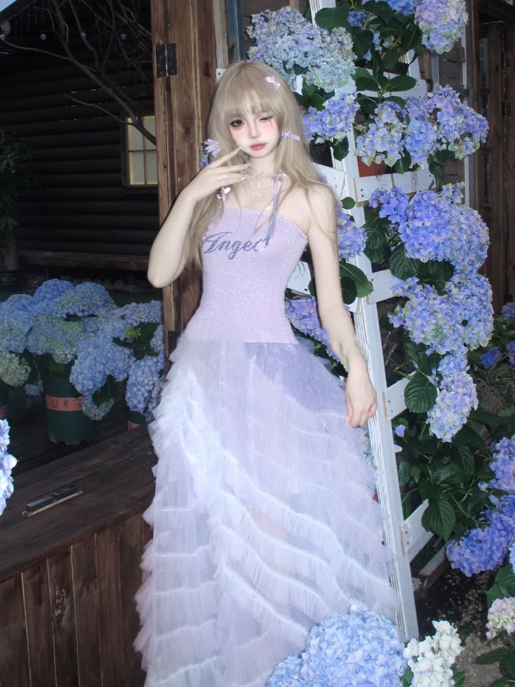 Lavender Balletcore Slim-fitting Strapless Top